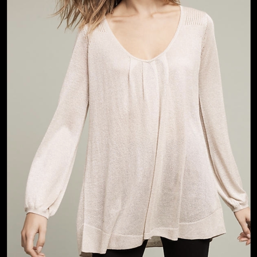 Angel of the North Gold Lurex Pleated Scoop Neck Long Balloon Sleeve Blouse S - Picture 14 of 14